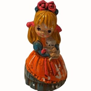 Vintage 1969’ Hand-Painted Musical Ceramic Girl Figurine (Holiday Fair)